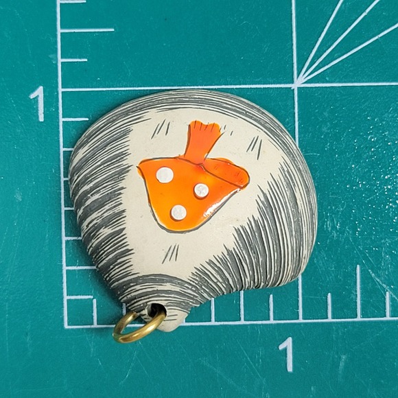 Handpainted Shell Mushroom Pendant Orange Cottagecore Woodland Jewelry Whimsical - Picture 10 of 10
